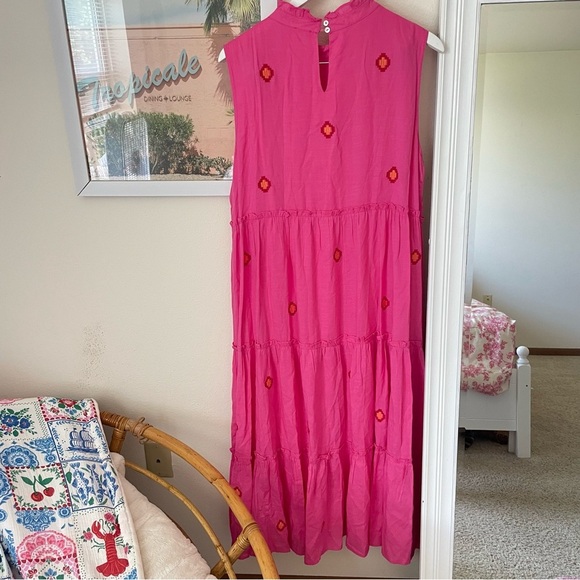 J. Marie The Evelyn Embroidered Midi Dress Pink Size Large - Picture 6 of 6